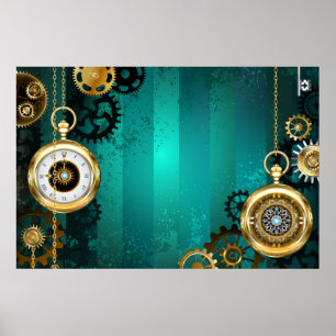 Poster Veille bijoux Steampunk sur un Arrière - plan vert