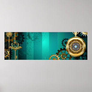 Poster Veille bijoux Steampunk sur un Arrière - plan vert