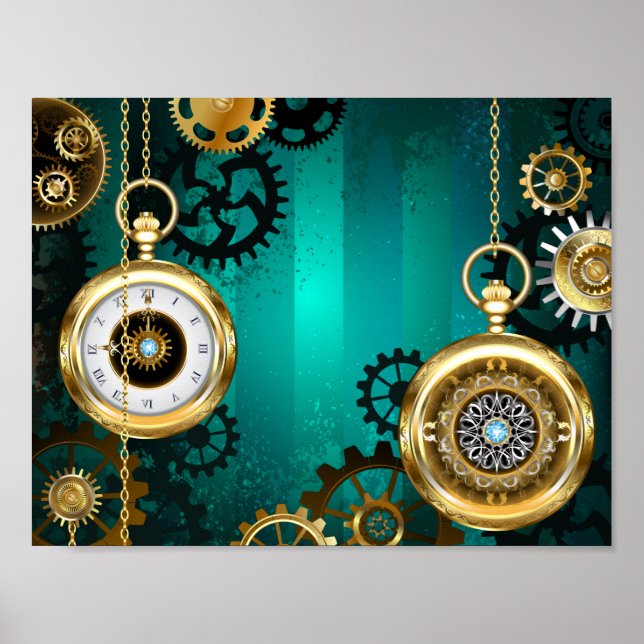 Poster Veille bijoux Steampunk sur un Arrière - plan vert (Devant)