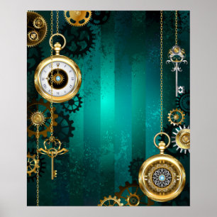 Poster Veille bijoux Steampunk sur un Arrière - plan vert