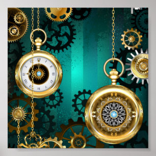 Poster Veille bijoux Steampunk sur un Arrière - plan vert