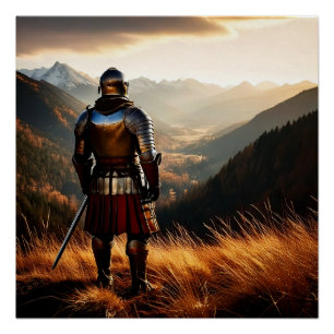 Poster Veillée médiévale du chevalier au coucher du solei