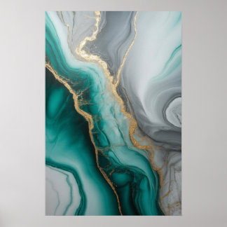 Poster Veines d'émeraude : Flux de marbre Abstrait ✨ 💚 �