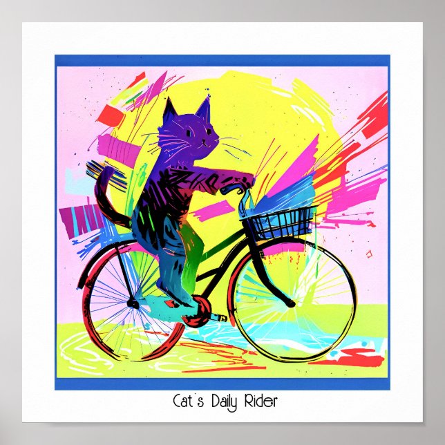 Poster Vélo Abstrait Pop Art Cat Riding (Devant)