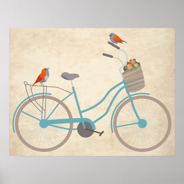 Poster Vélo avec oiseaux (Devant)