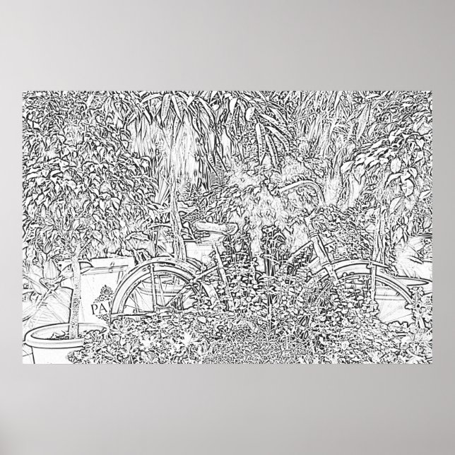 Poster Vélo d'art en ligne noire et blanche (Devant)