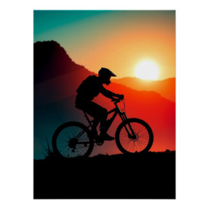 Poster Vélo de Montagne au Coucher du Soleil – Défi & Ave