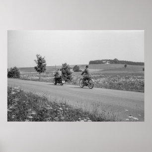 Poster Vélo de remorquage de moto noir et blanc 1968