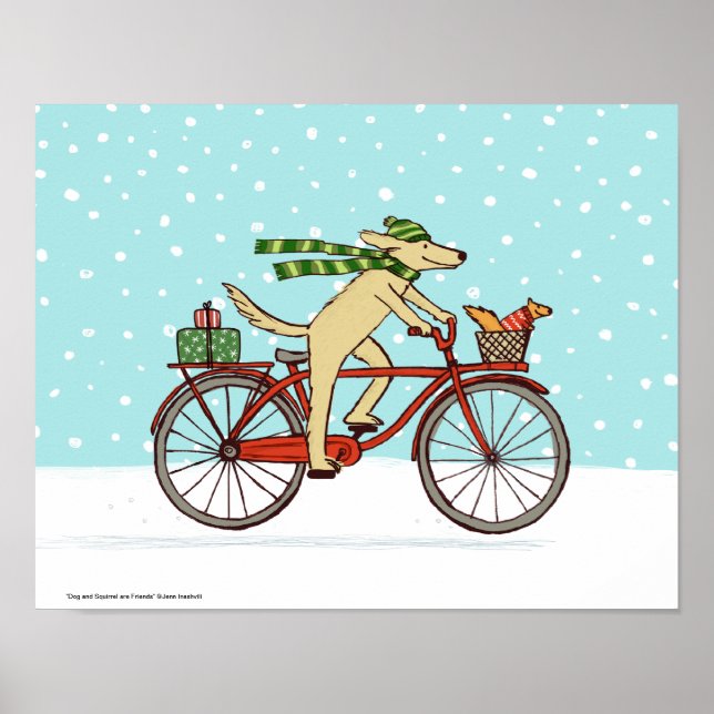 Poster Vélo d'équitation de chien avec l'écureuil ami Whi (Devant)