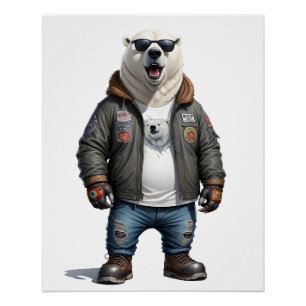 Poster Vélo d'ours polaire Rebel Veste en cuir Cool Urban