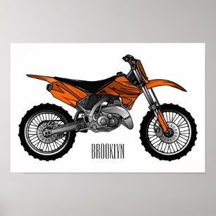 Poster Vélo droit hors route moto / motocross dessin anim