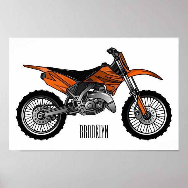 Poster Vélo droit hors route moto / motocross dessin anim (Devant)