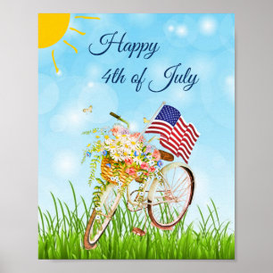 Poster Vélo du 4 juillet heureux avec drapeau