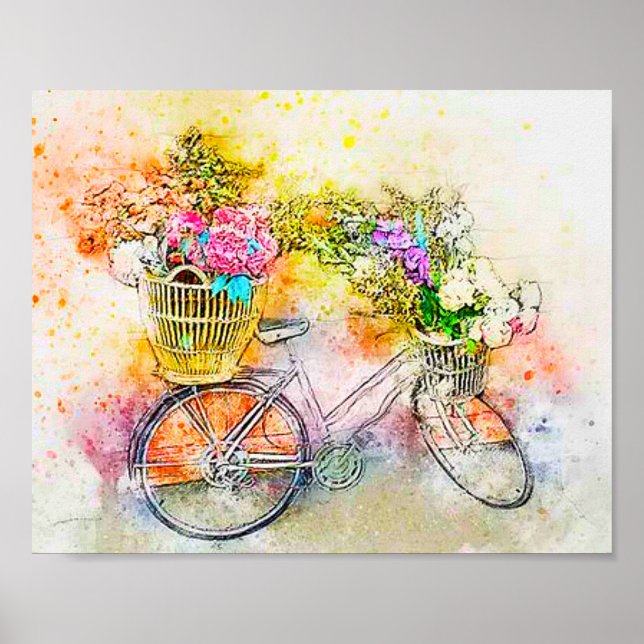 Poster Vélo et fleurs (Devant)