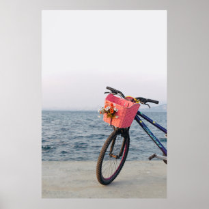 Poster Vélo noir et bleu avec panier