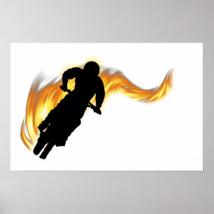 Poster Vélo Off Road Dirt avec flammes