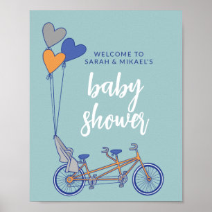 Poster Vélo tandem avec siège bébé pancarte de douche