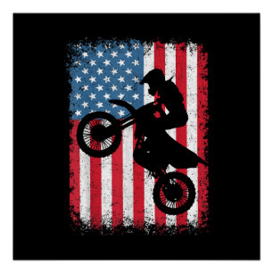 Poster Vélo Tout Terrain Drapeau Américain Motocross Bike