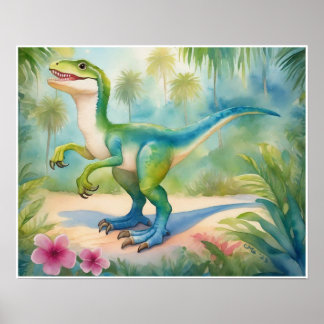 Poster Velociraptor Aquarelle Dinosaur Nursery Art