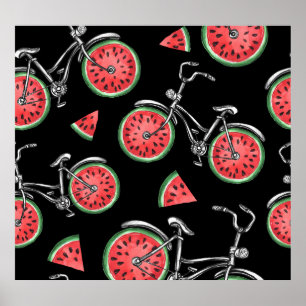 Poster Vélos à roue de pastèque, motif d'été.
