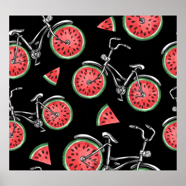 Poster Vélos à roue de pastèque, motif d'été. (Devant)
