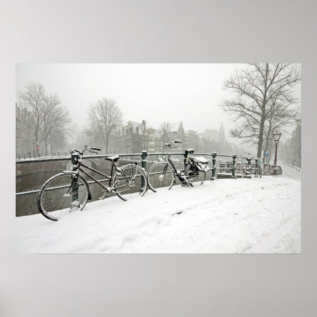 Poster Vélos neige à Amsterdam, Pays-Bas (Devant)
