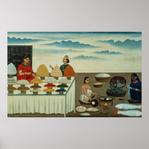 Poster Vendeur de poissons, fabricant de sucreries et