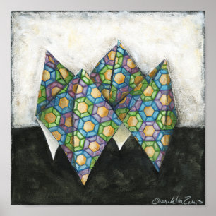 Poster Vendeur Origami Fortune sur papier géométrique