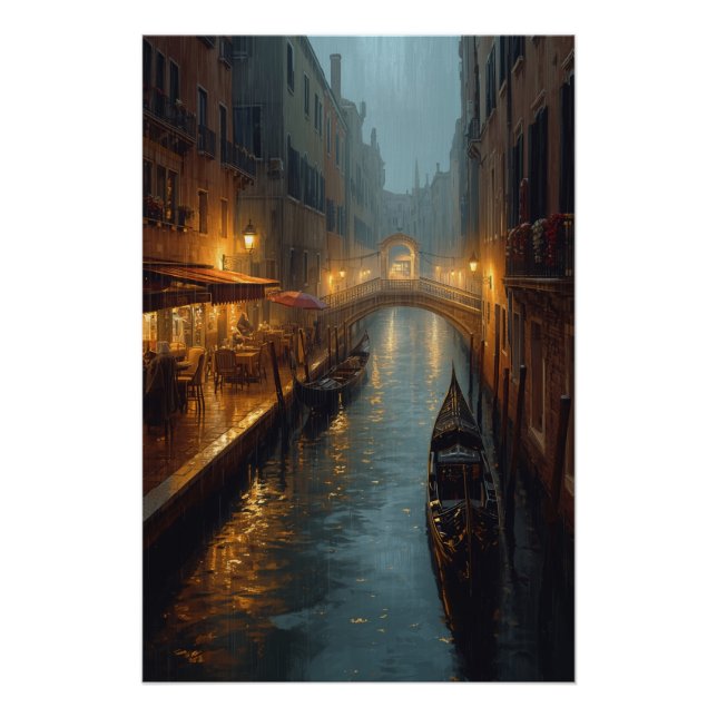 Poster Venetian Glow – Rainy Night Lights and Reflections (Devant)