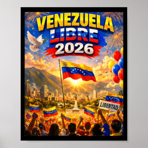 Poster Venezuela Libre 2026 Drapeau du cœur du Venezuela