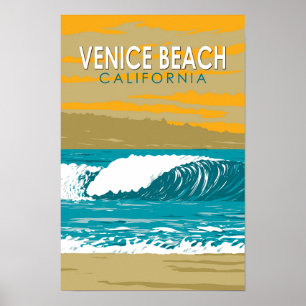 Poster Venice Beach California Travel Art Vintage