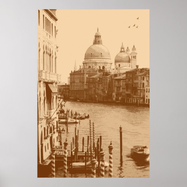 Poster Venise et Grand Canal à Taupe (Devant)