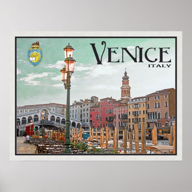Poster Venise - Grand Canal et Pont du Rialto (Devant)