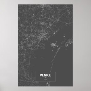 Poster Venise, Italie (blanc sur noir)