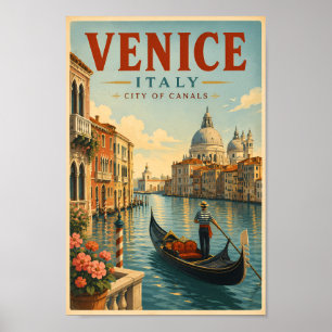 Poster Venise Italie Canaux Illustration Art de Voyage Ré