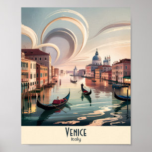 Poster Venise Italie Gondole Canal Aquarelle Rétro Person