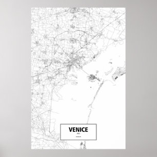 Poster Venise, Italie (noir sur blanc)