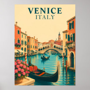 Poster Venise Italie Voyage Rétro Pont du Rialto Vénitien