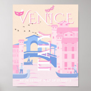 Poster Venise Travel Art, Italie, Travel Art, Rose