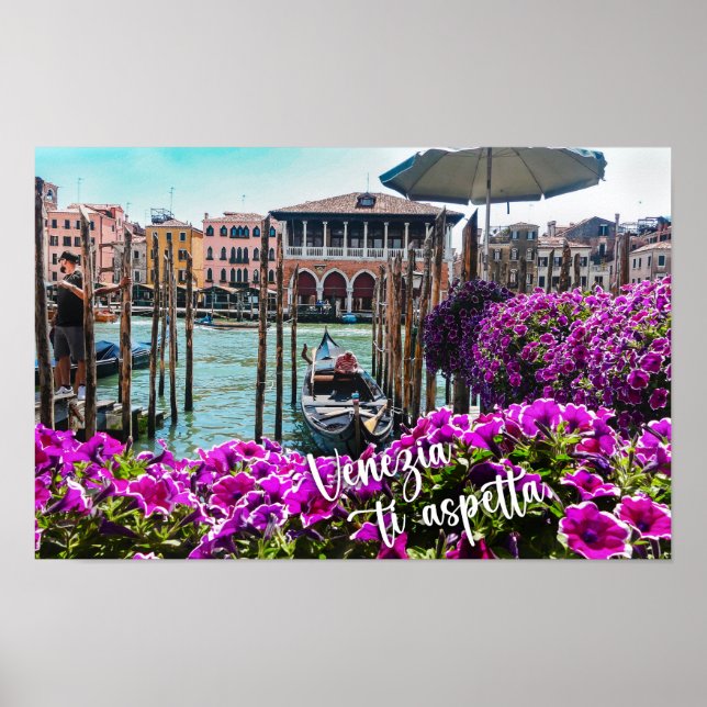 Poster Venise vous attend ! Gondola, Venezia. Italie, Mer (Devant)