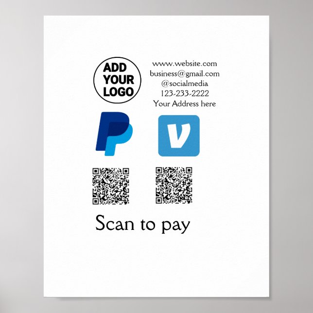 Poster Venmo paypal scan pour payer ajouter q r code logo (Devant)