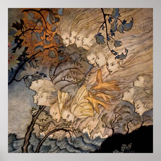 Poster "Vent Sprites" par Arthur Rackham (Devant)