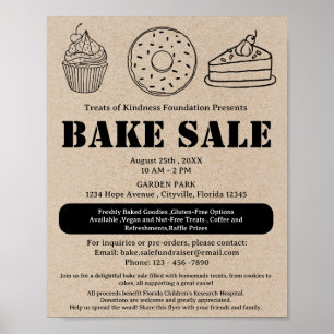 Poster Vente de gâteaux Kraft Brun Rustique