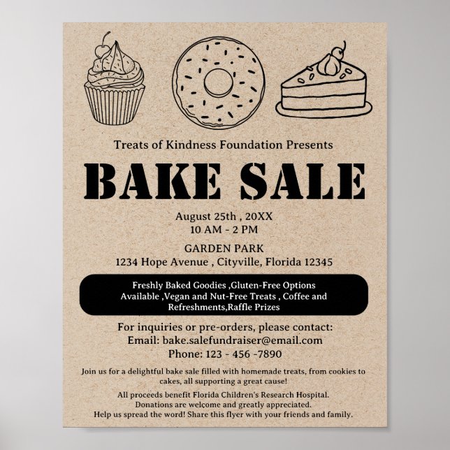 Poster Vente de gâteaux Kraft Brun Rustique (Devant)