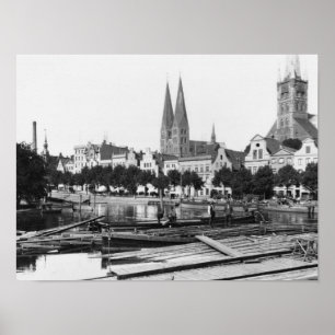 Poster Vente du bois sur la rivière Trave, Lübeck, c.19
