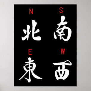 Poster Vents du Mahjong, Suit d'honneur, Nord, Sud, Est,