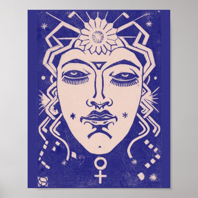 Poster Vénus Aphrodite déesse de l'amour Mythologie Bleu (Devant)