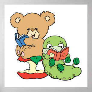 Poster Ver du livre mignon et ours de lecture