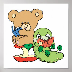 Poster Ver du livre mignon et ours de lecture