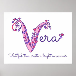 Poster Vera initiale V doodle art nom et signification